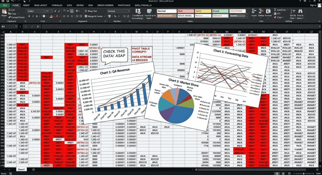 Cluttered Excel spreadsheet compared to accounting software vs Excel spreadsheets