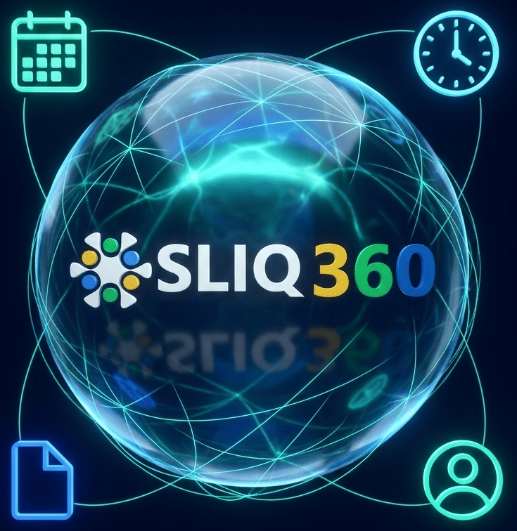 Accounting practice management features shown in the SLIQ 360 dashboard
